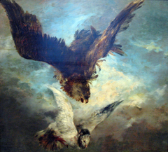 Falcon Attacking a Pigeon by Adolph von Menzel