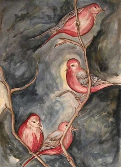 Four pink birds