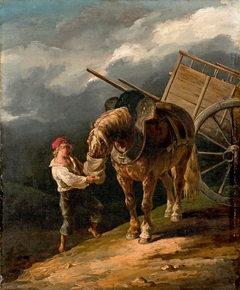Garçon donnant l'avoine à un cheval dételé by Théodore Géricault