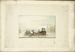 Gezelschap van zes mensen in een boot op de Zwolse singel by Harmen ter Borch
