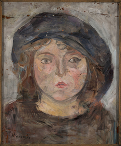 Head of a little girl in a dark beret by Tadeusz Makowski