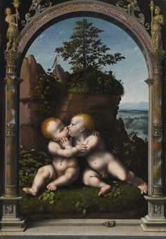 Holy Infants Embracing (outside a doorway) by Anonymous