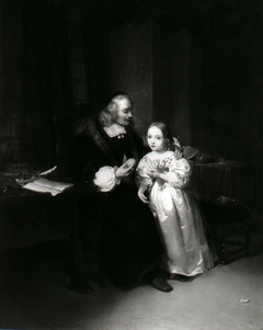 Huygens met zijn kleindochter by Jacobus Ludovicus Cornet