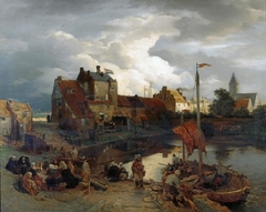In the port of Ostend by Andreas Achenbach