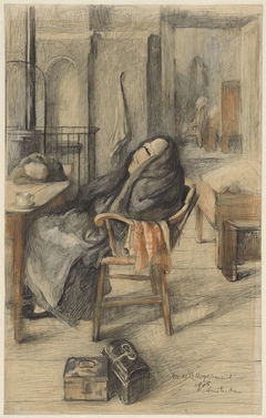 Interieur met zittende oude vrouw by Marie de Roode-Heijermans