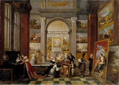 Interior of an Art Collector's Cabinet with Many Visitors by Gaspar de Witte