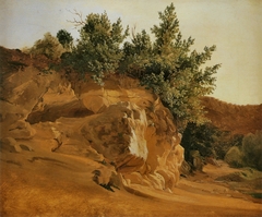 Italian Mountain Landscape with Overgrown Rock, probably near Olevano