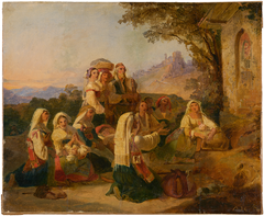 Italian peasants at prayer in front of a wayside shrine near Cervara by Johann Baptist Kirner