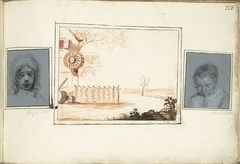 Jongenshoofd, boerenerf en portret van een vrouw by Moses ter Borch
