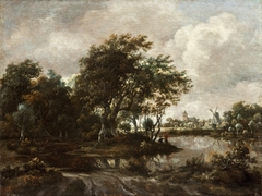 Landscape with Anglers and a Distant Town by Meindert Hobbema