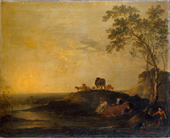 Landscape with Cattle (Cows on a Hillock by a Stream) by Francis Bourgeois