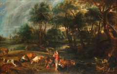 Landscape with Cows and Wildfowlers by Peter Paul Rubens