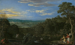 Landschaft mit Tobias und dem Engel by Johann König