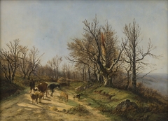 Landschap met koeien en schapen by Edouard Delvaux