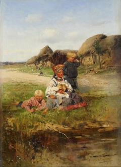 Maid with children by Vladimir Makovsky