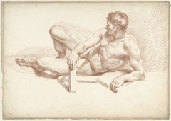 Mannelijk naakt, liggend, steunend op de linkerarm by Louis Fabritius Dubourg