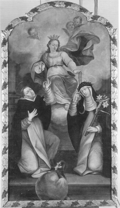 Maria reicht den hll. Dominikus und Katharina den Rosenkranz by Johann Georg Knappich
