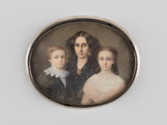 Miniatuurportret van Henrica Paulina barones van der Heim met twee van haar kinderen by Unknown Artist