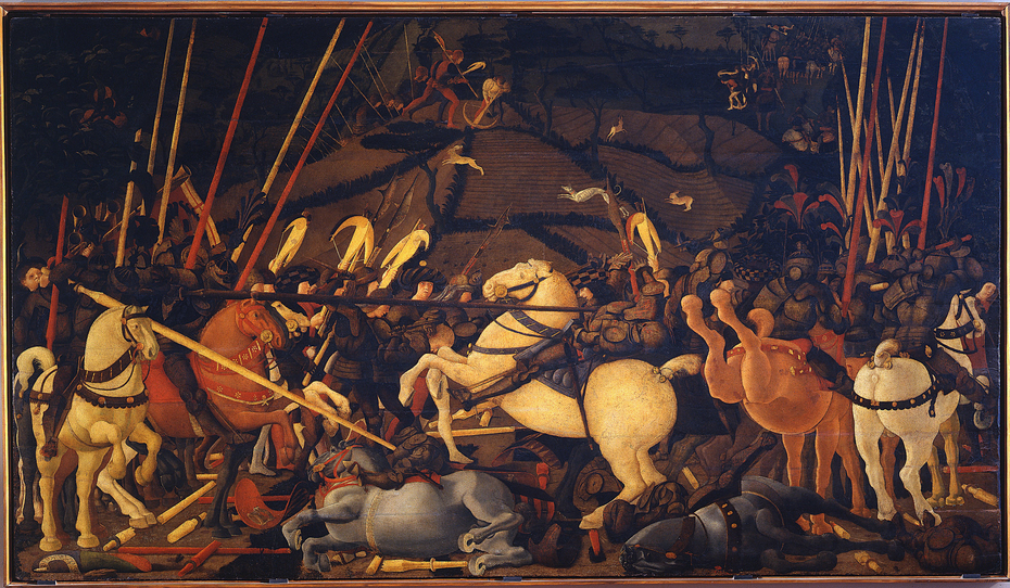Niccolò Mauruzi da Tolentino unseats Bernardino della Ciarda at the Battle of San Romano