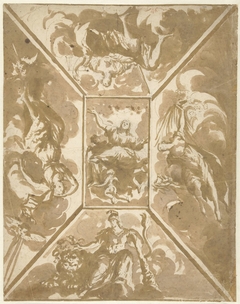 Ontwerp voor een plafond met vijf allegorische figuren by Augustinus Terwesten I