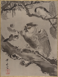 Owl Mocked by Small Birds by Kawanabe Kyōsai