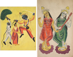 Rama and Hanuman, Holding an Uprooted Tree, Rescues Sita (recto); Goddesses Lakshmi and Sarasvati (verso) by Anonymous
