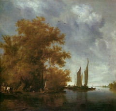 River landscape with boats by Salomon van Ruysdael