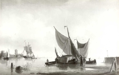 Riviergezicht met schepen by Herman Henry op der Heyde