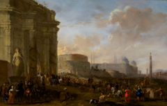 Roman town with soldiers by Jacob van der Ulft