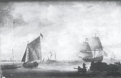 Sailing-ships in the Mouth of a River by Willem van Diest