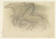 Schetsblad met drie paarden by Leo Gestel