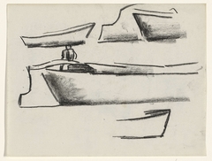Schetsblad met studies van een schip en van een man by Leo Gestel
