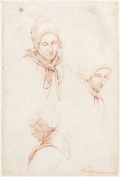 Schetsen van drie vrouwenhoofden by Christiaan Julius Lodewijk Portman