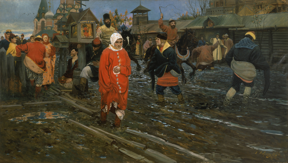 Seventeenth-Century Moscow Street on a Public Holiday