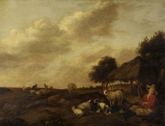 Sheep and goats with a shepherd by Albert Klomp