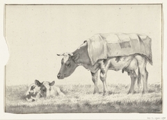 Staande koe, naar links, met liggend kalfje by Jean Bernard