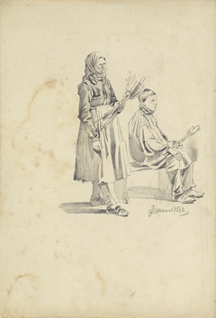 Staande vrouw en zittende jongen by Pieter van Loon