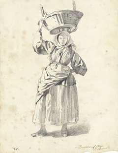 Staande vrouw met mand op het hoofd, van voren by Pieter van Loon