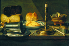 Still Life with Cheese, Candlestick and Tobacco by Floris van Schooten
