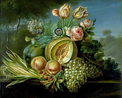 Still Life with Fruit and Flowers by Cornelius de Beet