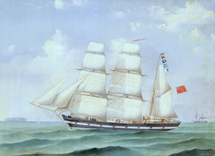 The barque 'Antagonist' entering the Elbe by Heinrich Andreas Sophus Petersen