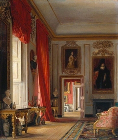 The Carved Room, Petworth House, Sussex (c1856). Verso: Sketch of a Seated Male Figure in Van Dyck Costume (1844) by Charles Robert Leslie