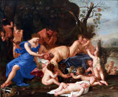 The drunken Silenus tied up in his sleep by the nymph Aegle and putti