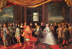 The interview of Luis XIV and Felipe IV in the island of the Pheasants