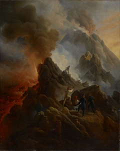 The Vesuvius Erupting, the Artist and His Father, Carle Vernet, in the Foreground by Horace Vernet