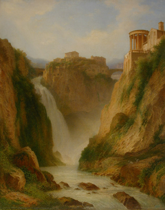 The Waterfalls at Tivoli with the Temple of Vesta by Carl Morgenstern