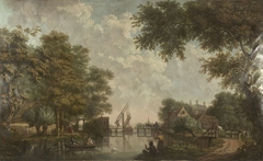 Three wall hangings with a Dutch landscape