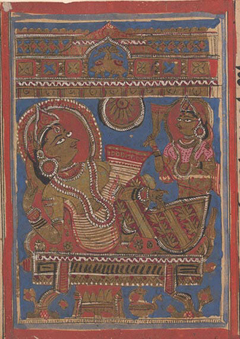 Trisala on Her Couch (left) / The Goddess Sri, One of the Fourteen Lucky Dreams (right); Page from a Dispersed Kalpa Sutra (Jain Book of Rituals) by anonymous painter