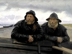 Two Fishermen beside a Boat