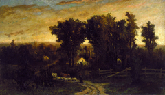 Untitled (woman with cattle and sheep at dusk) by Edward Mitchell Bannister